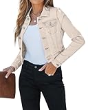 Roskiky College Jacke Herbstjacke Damen Damen Jeansjacke Schwarz Hellbeige XL