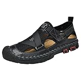 Laufschuhe für Herren, atmungsaktiv, koreanische Ausgabe, Slipper, Rindsleder, Strandschuhe, Memory-Schaum, Sandalen für Herren, Größe 47, Schwarz , 39 EU