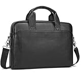 newsbirds Laptoptasche 15.6 Zoll Aktentasche Herren Umhängetasche Handtasche für Männer Echtes Leder Business Tasche Notebook Tasche Bürotasche (Schwarz)