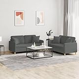 CINDERFUL 2-TLG. Sofagarnitur mit Kissen Dunkelgrau Stoff,Gemütliche Graue 2er SofaCouch Garnitur für Wohnzimmer & Entspannung Möbel, Wohnzimmer