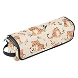 Hair Tools Reisetasche und hitzebeständige Matte mit Reißverschluss, Heizwerkzeuge, Reisetasche, Organizer für Glätteisen, heiße Werkzeuge und Haarpflege-Zubehör, niedliche Tiger, Beige