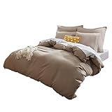 Sonive Mikrofaser Bettbezug-Set, Taupe, Bettwäsche 155cmx220cm/ Kissenbezug 80cmx80cmx2