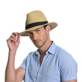 Sonnenhut, Strohhut für Herren und Damen, Strandhut, Panamahut, breite Krempe, Sommerhut, LSF 80+, Khaki, M