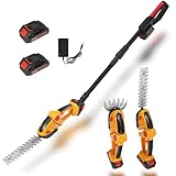 3 in 1 Akku Teleskop Heckenschere, Akku Grasschere und Strauchschere mit 2 * 1.5Ah Batterien, Heckenschere Teleskop bis zu 1.6 m Reichweite, Messerlänge 225 mm & 65mm, 90°Abwinkelbarer Kopf