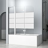 Gestreift Duschwand für Badewanne 160x140 cm, 3-teilig Faltbar Faltbar Pendeltür Badewannenfaltwand mit Festglas Duschwand 6mm ESG Glas Beschichtung Duschtrennwand