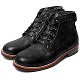 Retro Motorradstiefel Herren - Braune Vintage Biker Stiefel aus Gegerbtem Leder, Robust Arbeitsstiefel & Schnürstiefel im Vintage-Stil für Jeans(Black,43 EU)