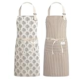 Halinuia 2 Stück Schürze Damen Kochschürze Damen Antifouling Verstellbare Küchenschürze mit 2 Großen Tasche Latzschürze Damen für Kochen Backen Hausarbeit Gartenschürze