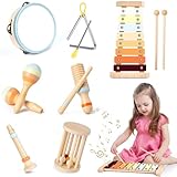 Joellfuner Musikinstrumente für Kinder, Montessori Musikinstrumenten Set, Musik Holzspielzeug für Jungen und Mädchen, Spielzeug Geschenke Trommel Xylophone für Kleinkinder ab 3+ Jahre