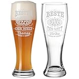 LUXENTU Weizenbierglas 0,5 Liter mit Gravur, Weißbierglas für Hefe- & Kristallweizen, Personalisierte Lasergravur mit Name & Muttertags-/Vatertags-Motiv, Geschenk für Mama und Papa, Spülmaschinenfest