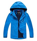 YOUNGSOUL Kinder wasserdichte Regenjacke mit Abnehmbarer Kapuze Mädchen Jungen Übergangsjacke Gefütterte Outdoorjacke Blue DE: 128-134 (Herstellergröße 130)