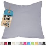 Kissenbezug 35x35 cm Grau mit verdecktem Reißverschluss - Baumwolle Kissenhülle Uni, Waschbar, Atmungsaktiv Mischgewebe Kopfkissenbezug (85% BW - 15% Poly)