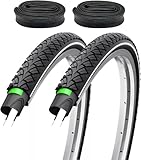 2er Set Fahrradreifen 28x1,75 Zoll 47-622 700x45c Reflexstreifen und 3mm Pannenschutz mit Autoventil Schläuchen AV