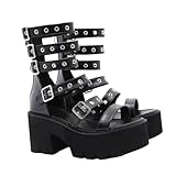 TOGEVAL Damen Sandalen mit Dickem Plateauabsatz Pu material Bequeme Stylische Damenschuhe für Büro Partys und Alltag Schwarz Modische Sohlen Langlebig und Elegant