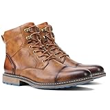 Harssidanzar Herren Motorrad Stiefel,Kleid Stiefel für Herren Casual Stiefel Kampf Ankle Dress Stiefel KM301EU,Braun, Größe 43