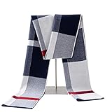 Lallier Herren Schal aus Merinowolle, lange Winterkrawatte mit Geschenkbox, Blau Weiss Tartan