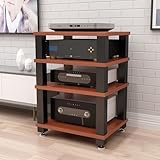 Fakednss Hifi Rack Holz CD Ständer Schallplattenregal – Plattenspieler Regal mit 2/3/4 Ebenen – Phonomöbel & TV-Möbel – Vinyl Shelf Plattenschrank für Schallplatten & Hifi-Geräte(Teak,4 Tier)
