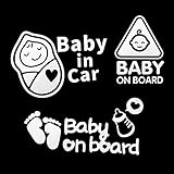 3 Stück Baby On Board Sign Schild für Auto, Wasserdicht Sicherheit Warnung Aufkleber im Auto, Baby in Car, Self Adhesive Car Window Bumper Stickers