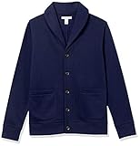 Amazon Essentials Herren Strickjacke aus Fleece mit Langen Ärmeln und Schalkragen, Marineblau, L