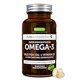Omega 3 mit Vitamin D3, 80% Hochkonzentrierte DHA+EPA Omega 3 Kapseln, reines Fischöl aus Wildfang, ohne Fischgeschmack, 60 Softgelkapseln, 1 pro Tag, von Igennus
