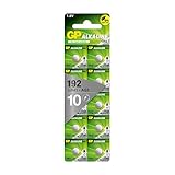 GP Alkaline Knopfzellen LR41 | Batterien kompatibel mit Bezeichnung AG3, 192, GP192A, LR736 | 10 Stück Knopfbatterien 1,5V
