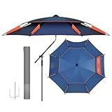 Strandschirm mit Tragetasche, Sonnenschirm mit UV Schutz 50+, Großer Angelschirm, Tragbarer Neigbarer Sonnenschirm Winddichter, für Camping, Café(260cm/8.5ft)