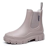 DRECAGE Gummistiefel Damen Wasserdicht Stiefel Damen Halbhoch Ankle Chelsea Boots Stylisch Stiefeletten mit Rutschfest Sohle Aprikose 41