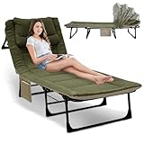 Campingbett Klappbar Feldbett XXL - Campingliege Extra Breit 190x65x30cm, Camping Bett Faltbar Leicht - Gartenliege Verstellbar Rückenlehne bis 200 kg, Karpfenliege für Outdoor Indoor Garten (Grün)