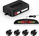 CoCar Auto Rückfahrwarner Einparkhilfe 4 Sensoren Einparkassistent Einparksystem PDC + LED Anzeigen + Akustische Warnung - Schwarz