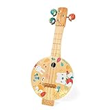 Janod - Pure Banjo - Holz Musikinstrument für Kinder mit Hübschen Illustrationen - Stimmschlüssel in Vogelform - 3 Ersatzsaiten - Farben auf Wasserbasis - Ab 3 Jahren, J05160