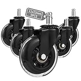 Bürostuhl Rollen 5er-Set, Rollen für bürostühle 11mm x 22 mm, Gummirollen bürostuhl Ersatzrad, Super ruhig und weich Bürostuhlrollen für Hartböden, Parkett, Teppich, Laminat und Fliesen