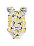 RuffleButts Einteiliger Badeanzug für Mädchen, LSF 50+, mit Rüschen, V-Rücken, Zitronen-Capri, 122