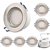 KYOTECH LED Einbaustrahler Ultra Flach IP65 Badeinbaustrahler 6W 230V 500LM Warmweiss 3000K,Feuchtraum Dusche Einbauspot Wasserdicht LED Einbauleuchte Bad Deckenspot Nickel gebürstet 6er Set
