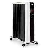 Klarstein Thermaxx 2500 Ölradiator - elektrische Heizung, 2500 Watt Leistung, 5-35 °C, spezielle Rippenform, LED-Display, 24h-Timer, geringes Gewicht, inkl. Bodenrollen, weiß-schwarz