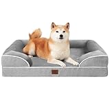 EHEYCIGA Orthopädisches Hundebett Grosse Hunde, 91x68x15cm, Memory Foam Hundekorb Mittelgroße Hunde, Waschbar Hundesofa Wasserdicht rutschfest, Hundecouch mit Hohem Rand, Grau