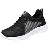 Leichte Turnschuhe Damen Hallenturnschuhe Modische Damen Sportschuhe,Flach,Weicher,Atmungsaktives Mesh Obermaterial,Bequeme Farbblock Schnürung,Sportschuhe mit Keilabsatz Weiße (Black,38)