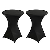 Littleprins Stehtisch Hussen 2er Set, Stretch Stehtischhussen, Hussen für Stehtische, Verstärkung im Fußbereich Bügelfrei und Maschinenwaschbar (Ø60 x 110 cm, Schwarz)