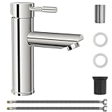 Ravytha Einhebelmischer Wasserhahn Bad, Waschtischarmatur mit Keramikkartusche, Waschbecken Armaturen mit Auslauf Höhe 100mm, Mischbatterie Waschbecken mit 60cm Anschlussschlauch(Warm und Kaltwasser)