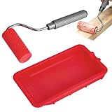 Leimroller Holzleim, Afenau Leimwalze mit Kleberablage Silikon, Wiederverwendbare Strukturwalze, Aluminium-Griff Kleberoller, Gleichmäßig Auftragen Leimwalze Leimspender für Handwerk Holzbearbeitung