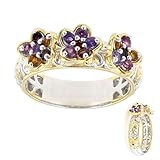 Cavill Silberring Blumenmotiv mit Granat aus Mosambik & Rhodolith aus Tansania, 925 Sterling Silber, lebendige Farbsteine, modernes florales Design, vielseitiger Damenring