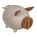 Sparschwein aus Keramik mit Ohren und Rabus. Original Spardose mit Korkverschluss an Schnauze. (Weiß)