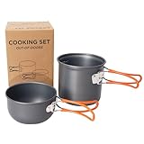 BIUDECO Tragbares Camping Kochgeschirr Aluminium Topfset mit Klappgriff Leicht Langlebig für Outdoor Picknick Wandern Trekking
