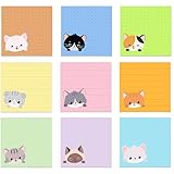 LUMOOM 9 Blöcke Sticky Notes Set, 450 Blatt farbiges Notizpapier mit Katzenmotiv, lustige Haftnotizen als selbstklebende Notizzettel, 7,6 cm Klebezettel klein für Schule Büro (B)