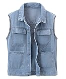 Herothorn Herren Casual Denim Weste Ärmellos Jeansweste Motorradweste Cowboy Bikerweste Jeans Jackt für Männer
