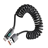 Type C Kabel | 120W Ladekabel Mit Federtechnologie,Digital Display Ladekabel 90cm Für Uni Reise Schule Uhr Laptop Zuhause Fitnessstudio Auto