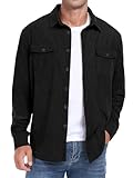 QIXING Herren Cordhemd Langarm Button Down Freizeithemd Regular Fit Jacke Herbst Winter Mantel mit Klappentaschen (Schwarz, XXL)
