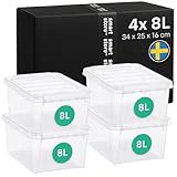 SmartStore - 4x Aufbewahrungsbox mit Deckel Classic 8L (34x25x16cm) | Stapelbare Box mit Deckel | Lebensmittelechte Kunststoffbox | Plastikbox mit Deckel & verstärkten Ecken | 10 Jahre Garantie