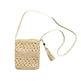 Lyivisk Strohtaschen Damen, Retro Strandtasche Damen Boho Stil, Quaste Strand Stroh Handtasche, Freizeit Umhängebeutel für Damenreisen und Urlaub