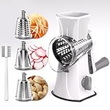 Rotations-Käsereibe, Gemüsehobel mit drei Trommelklingen, Reibe für die Küche, schnelleres und einfaches Schneiden, rotierende Trommelreibe ideal für Käse, Gurken, Karotten, Nüsse usw. (Weiß)