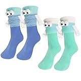 agogue 2 Paar Socken mit Magnetischen Händen (Grün & Blau Verlauf) - Socken mit Magnetischen Händen für Paare, Stickaugen, Einheitsgröße 36-43