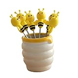 CRILSTYLEO 7 Teiliges Set Aus Silikon Bienenfruchtgabeln Und Edelstahl Dessertgabeln Mit Keramikhalter Ideales Besteck Für Partys Und Den Täglichen Gebrauch Wiederverwendbar Und